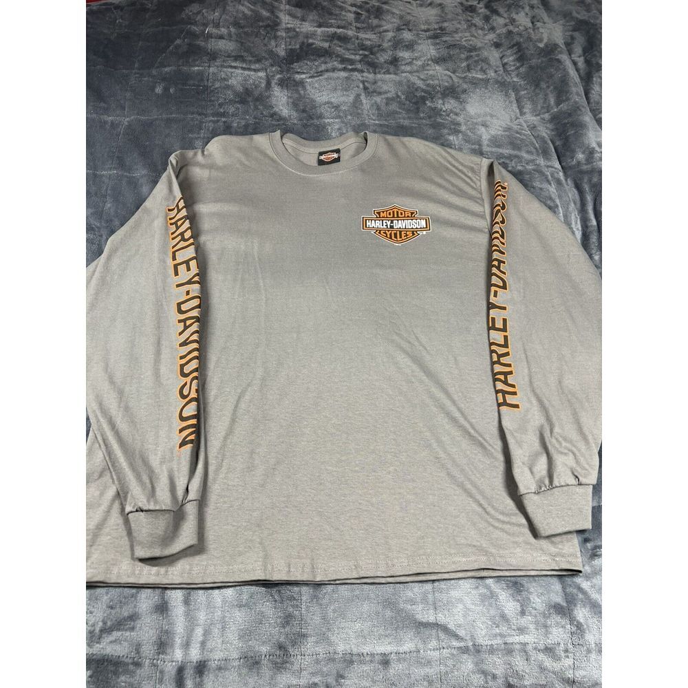 Harley Davidson Oconomowoc Wisconsin Long Sleeve Logo Spell Out T Shirt 2XL Gray